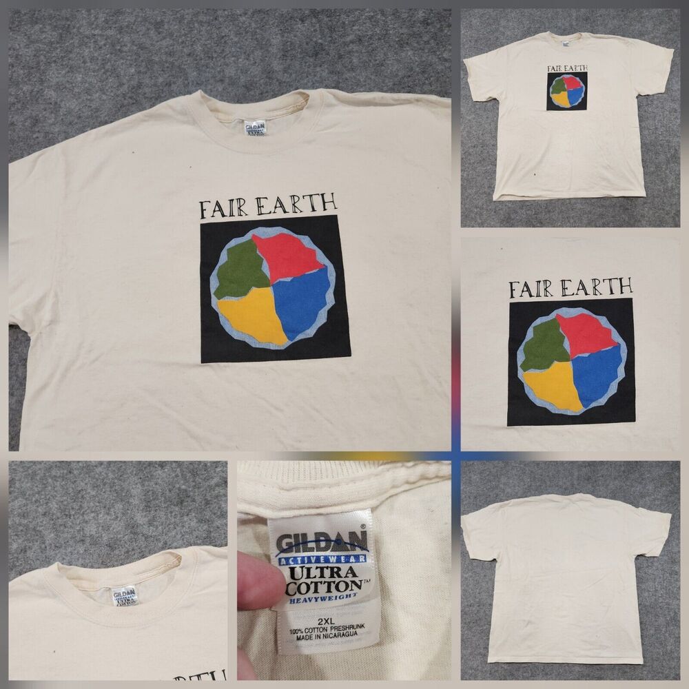 VTG Y2K 2000s Fair Earth‎ Mens 2XL XXL Environmental Awareness Graphic T Shirt
